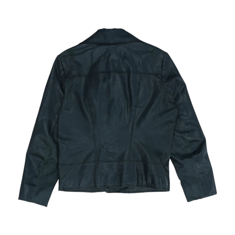 Black Solid Leather Jacket - Image 2