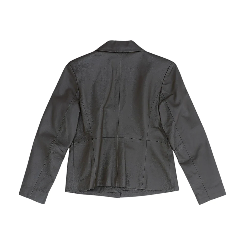 Brown Petite Solid Leather Jacket - Image 2