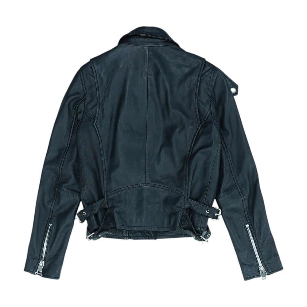 Black Solid Leather Jacket - Image 2