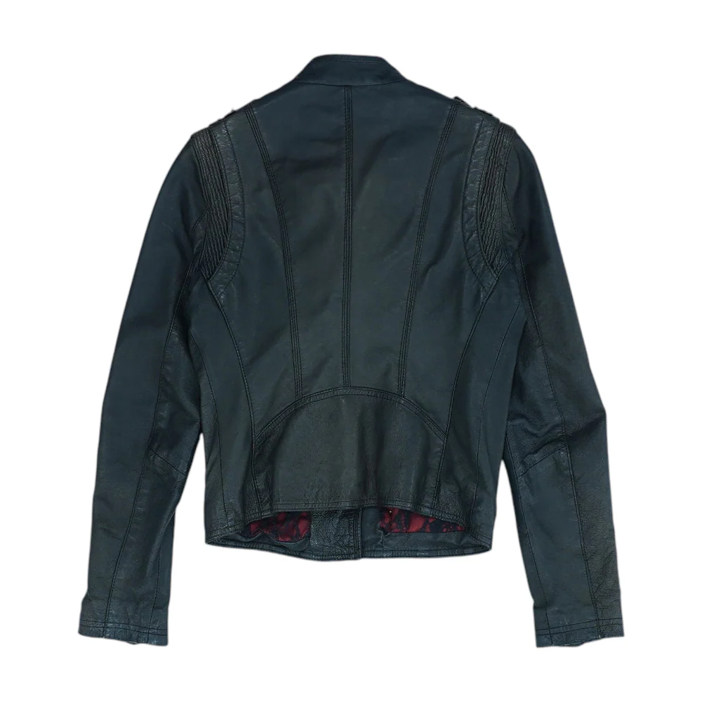 Black Solid Leather Jacket - Image 2