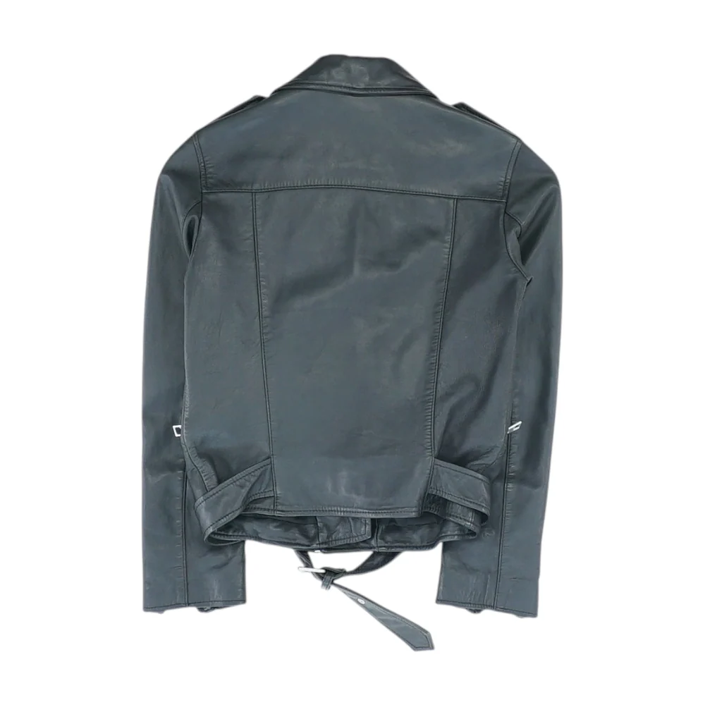Black Solid Leather Jacket - Image 2