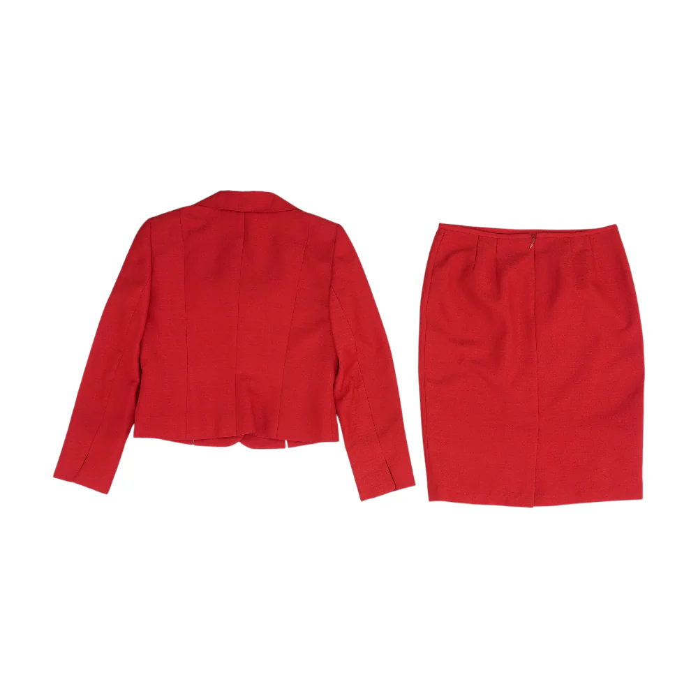 Vintage Red Petite Solid Skirt Suit Set - Image 2