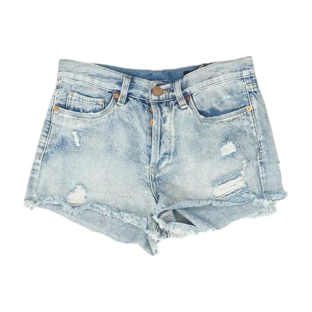 Blue Solid Denim Shorts