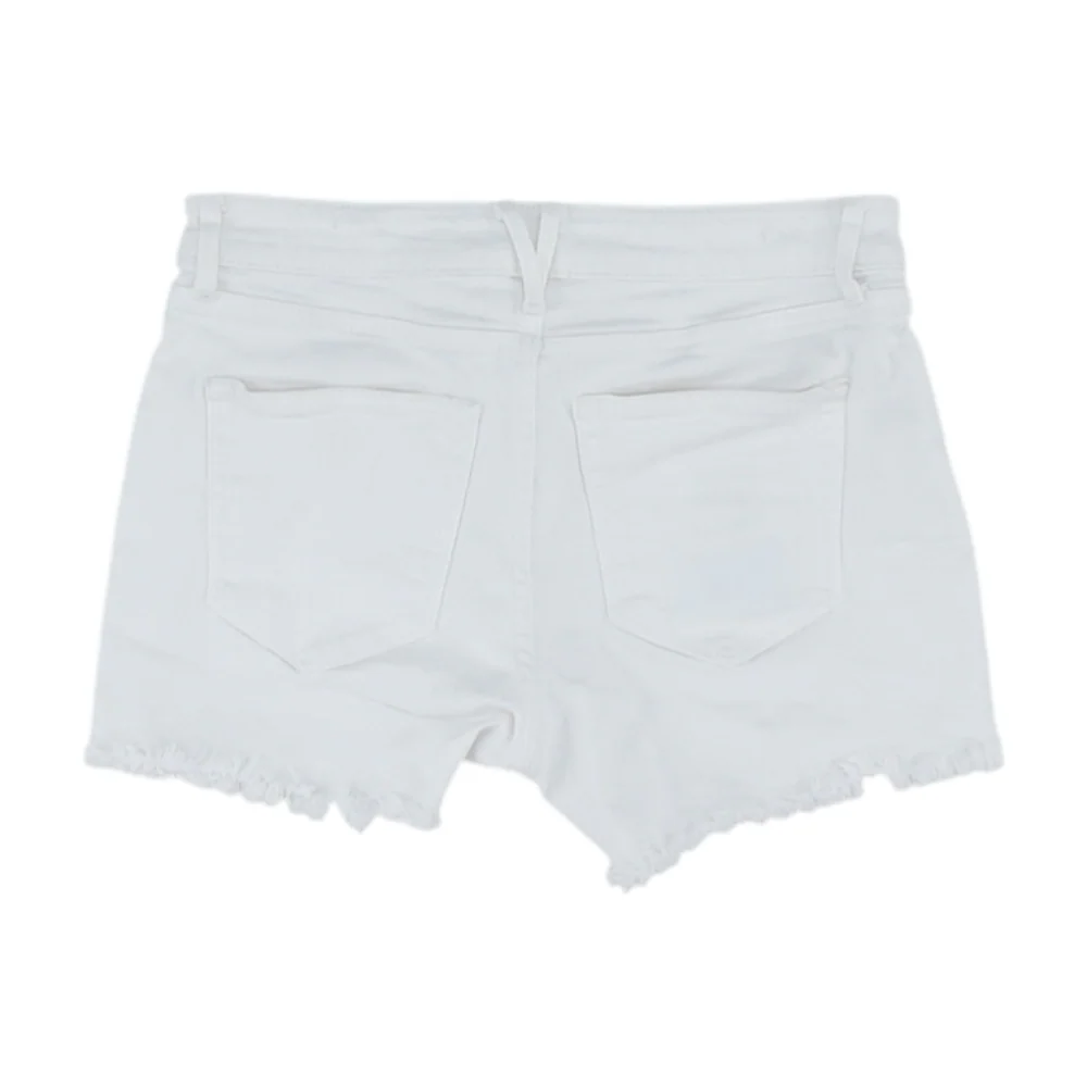 White Solid Denim Shorts - Image 2