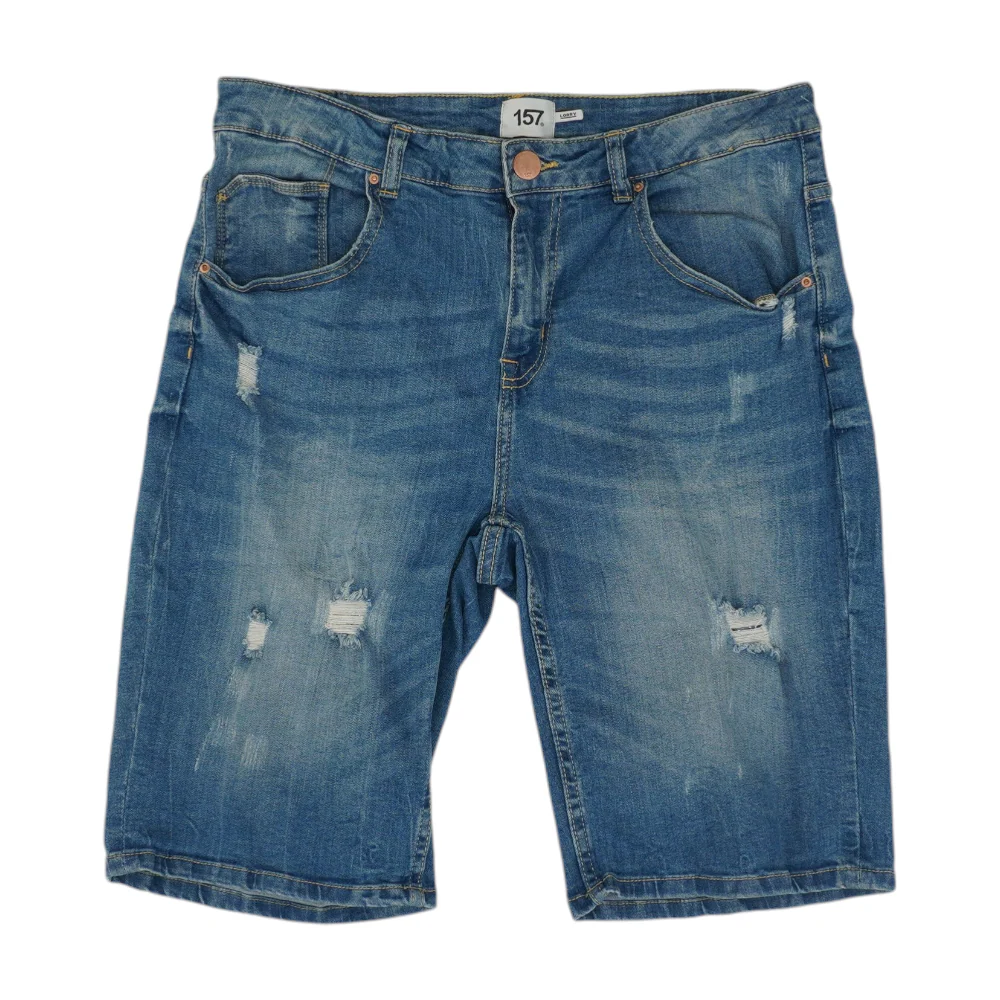 Blue Solid Denim Shorts
