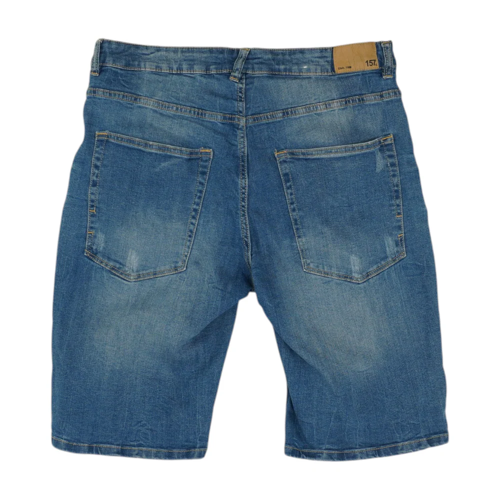 Blue Solid Denim Shorts - Image 2