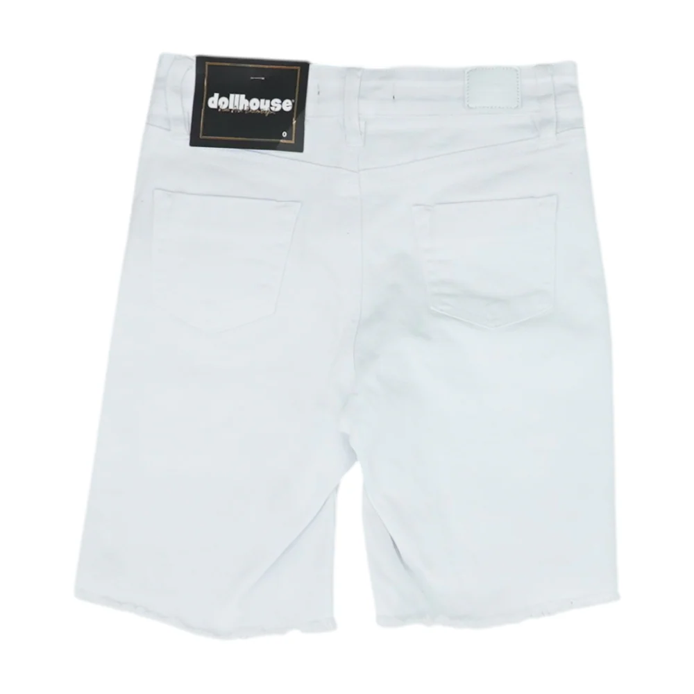 White Solid Denim Shorts - Image 2
