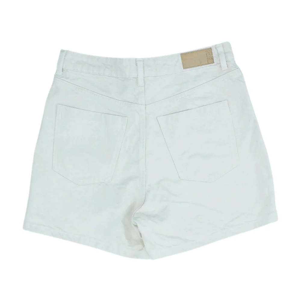 Beige Solid Denim Shorts - Image 2