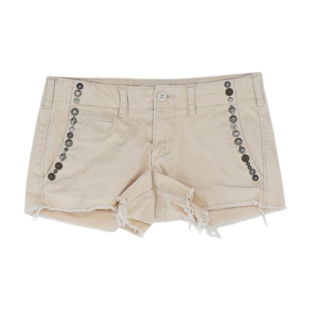 Beige Solid Denim Shorts