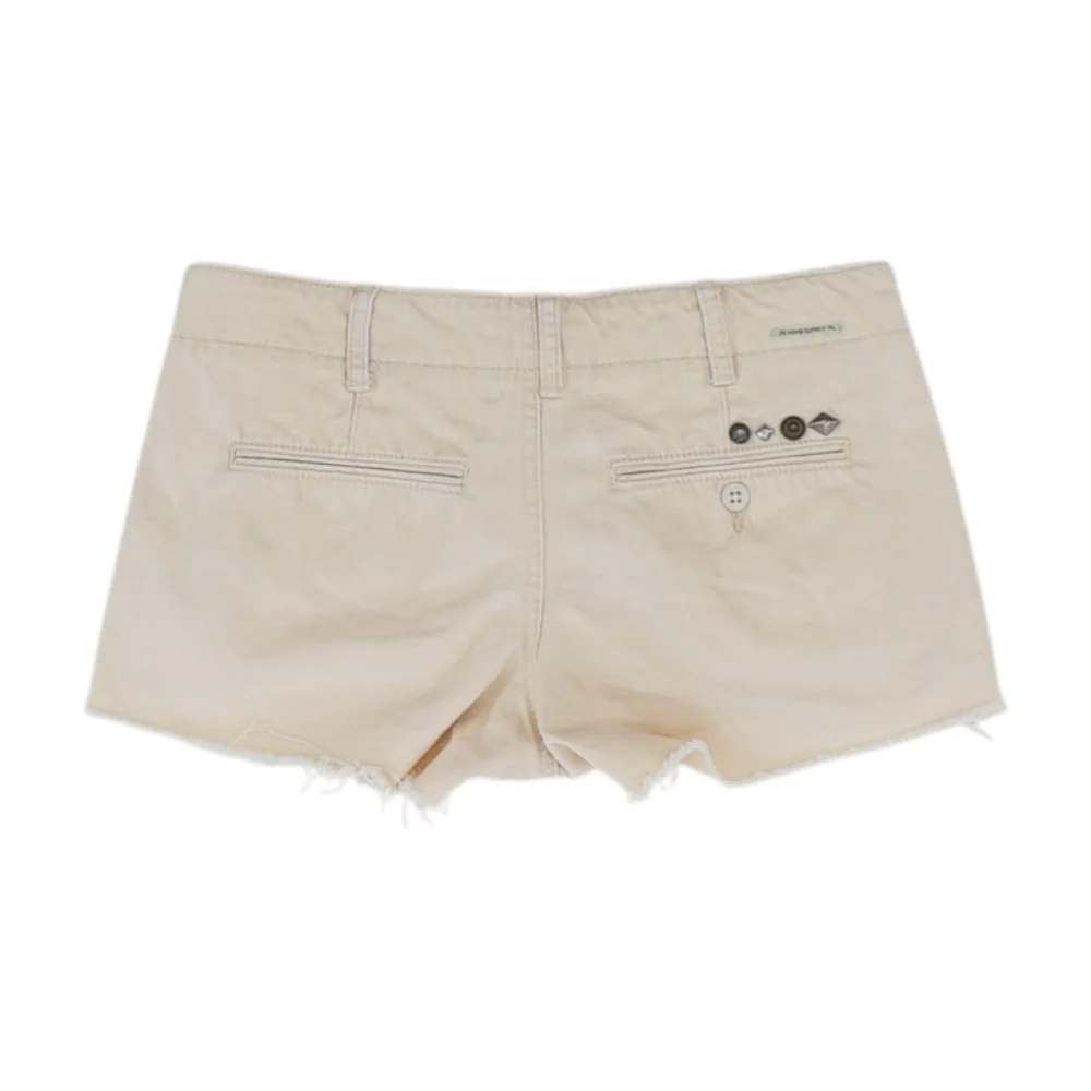 Beige Solid Denim Shorts - Image 2