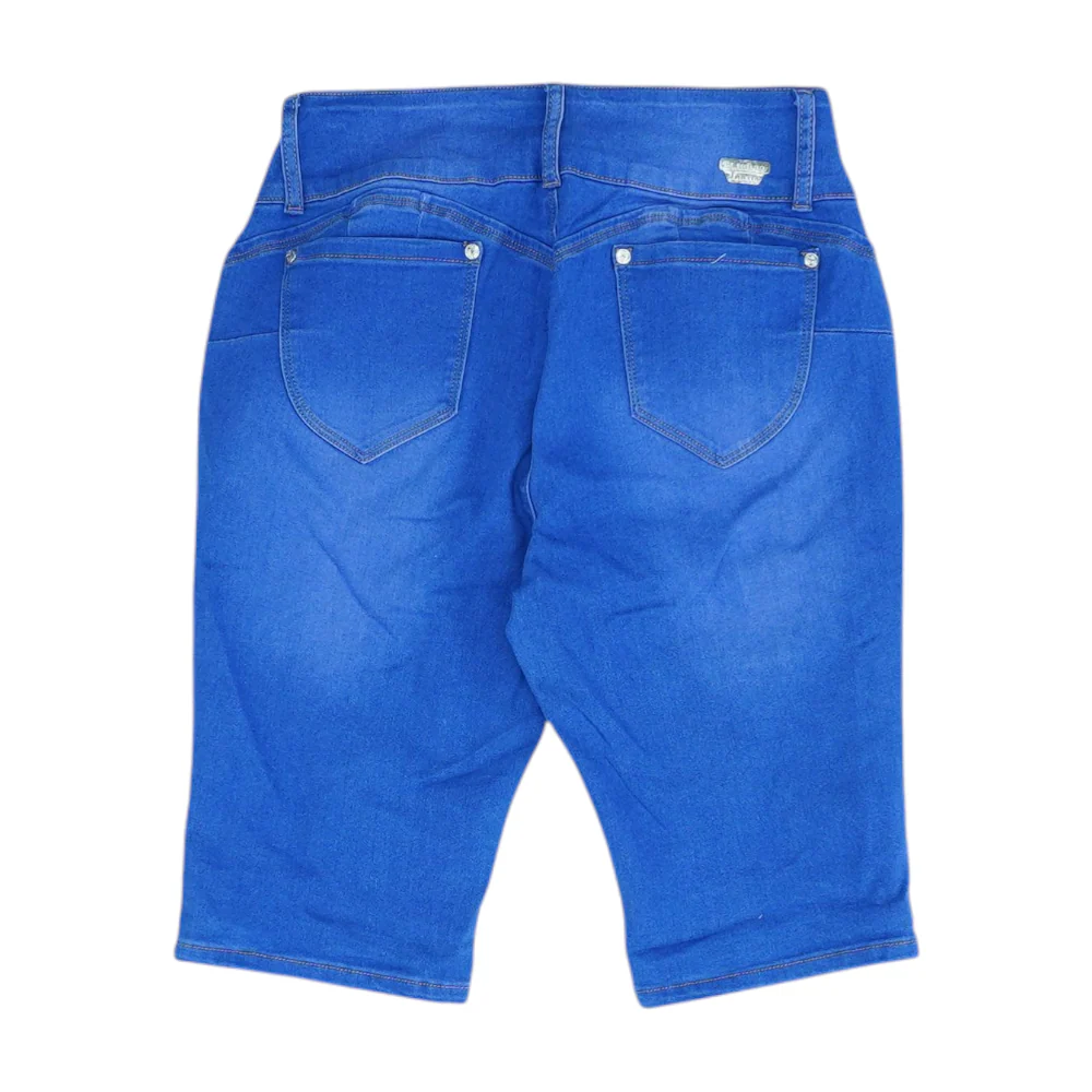 Blue Solid Denim Shorts - Image 2