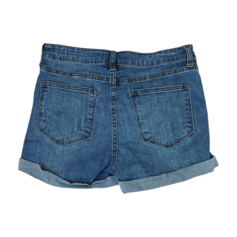 Blue Solid Denim Shorts - Image 2