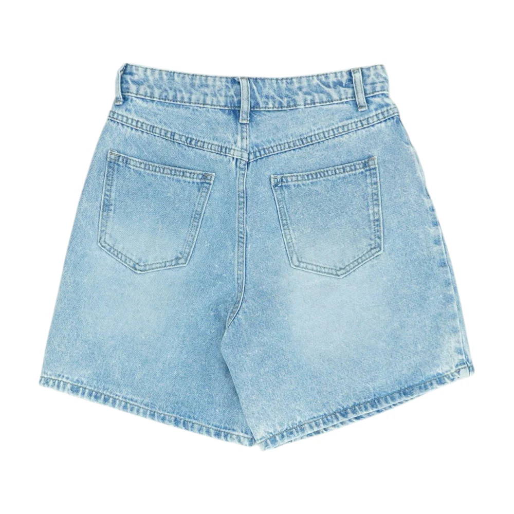 Blue Solid Denim Shorts - Image 2