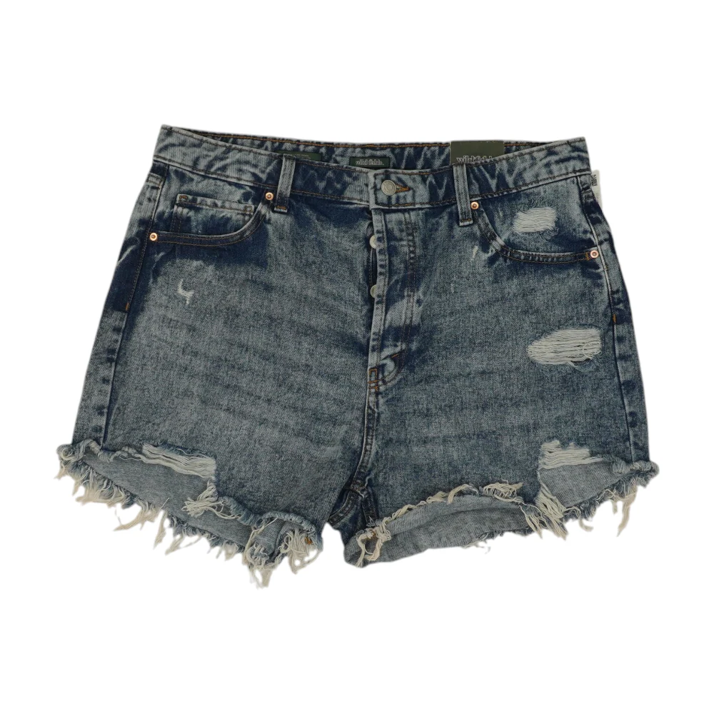 Blue Solid Denim Shorts