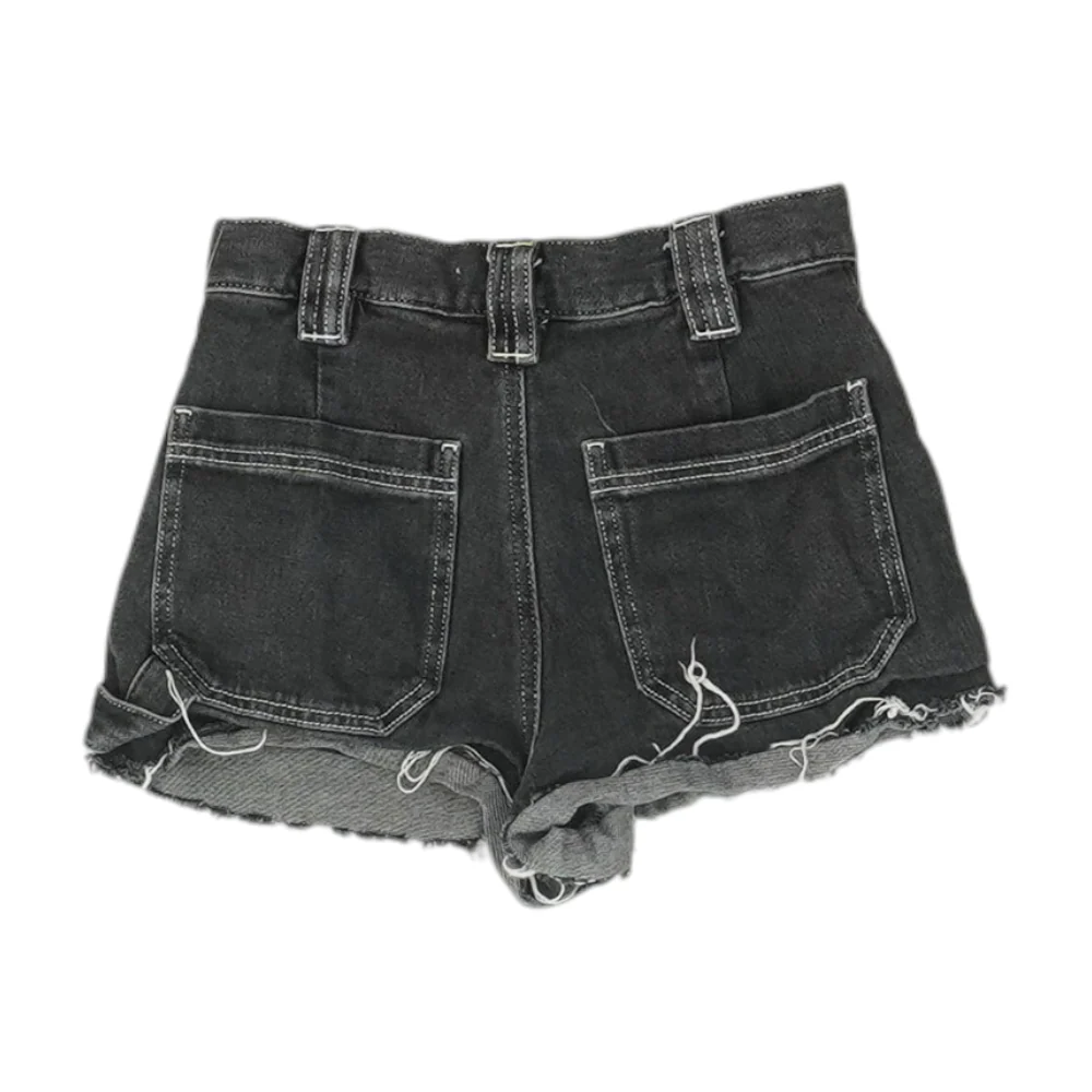 Gray Solid Denim Shorts - Image 2