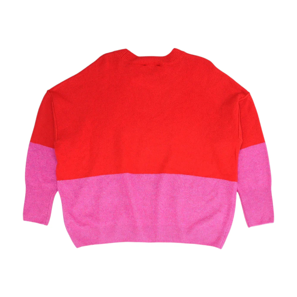 Red Color Block Pullover Sweater - Image 2