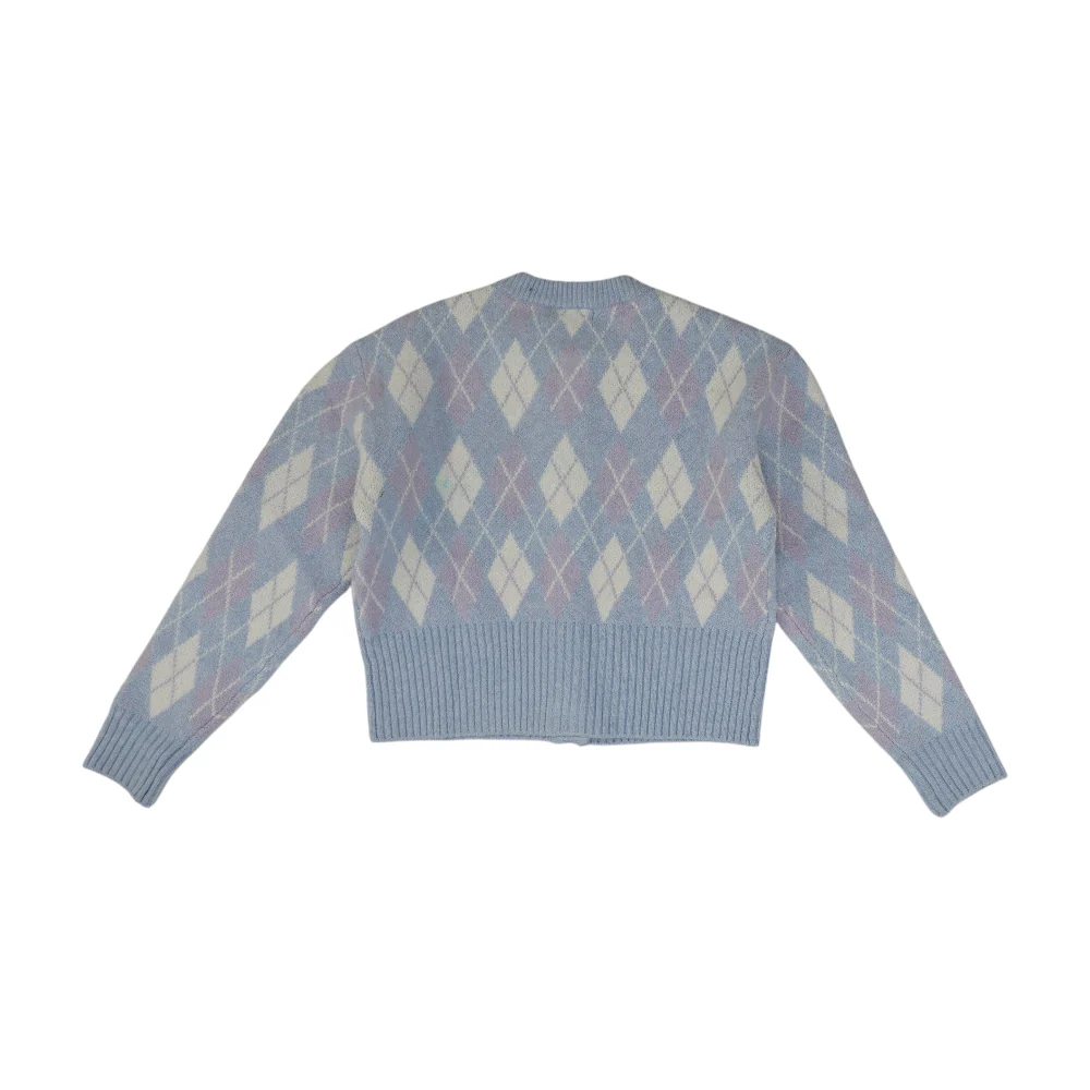 Blue Argyle Cardigan Sweater - Image 2