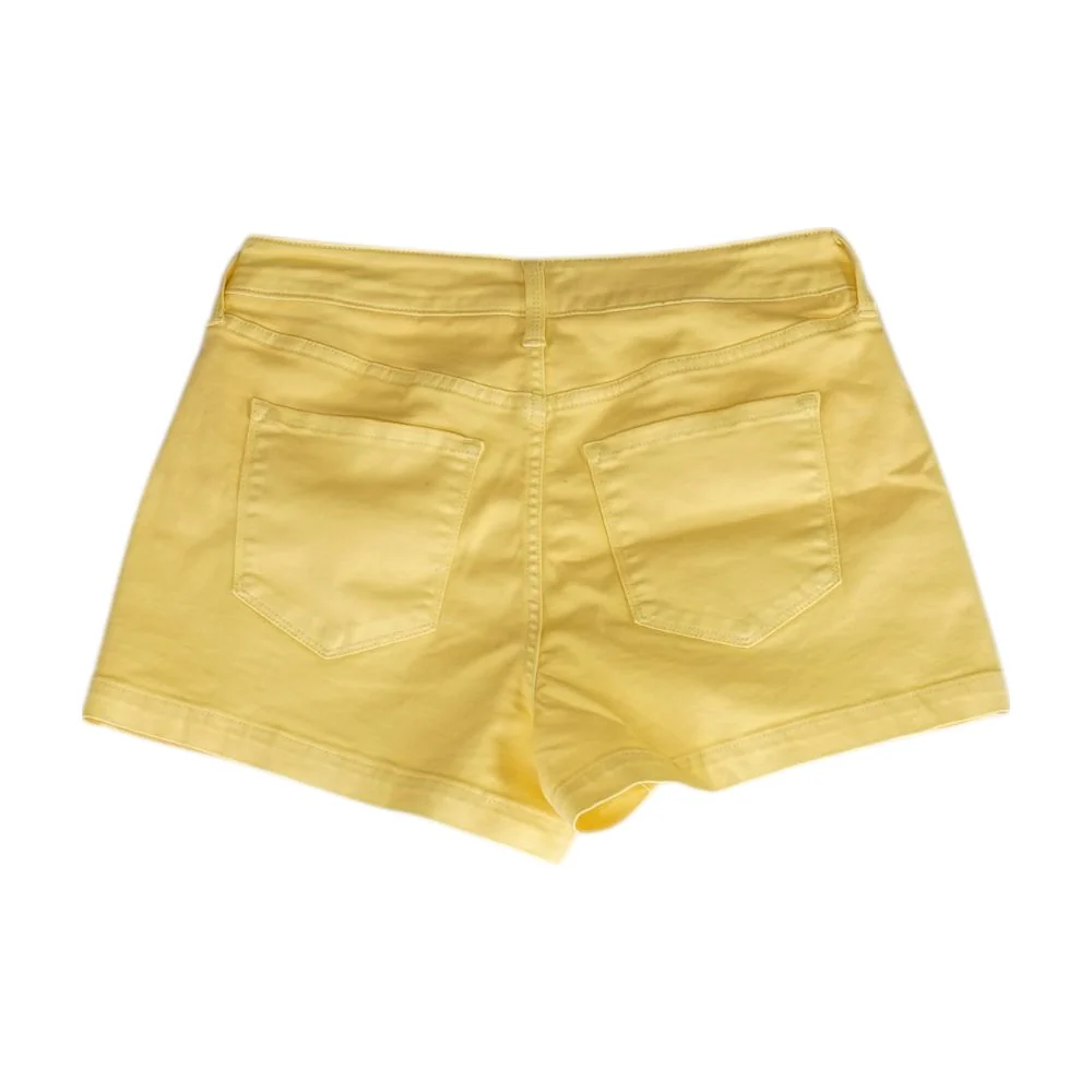 Yellow Solid Denim Shorts - Image 2