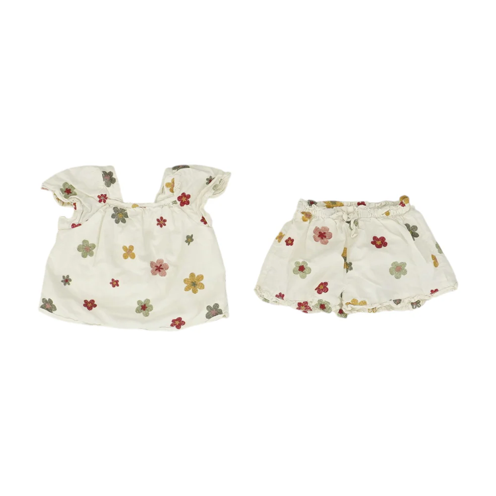 Beige Floral Short Sleeve Set