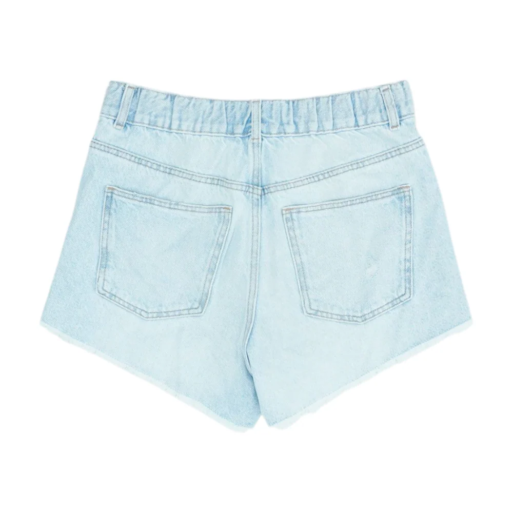 Blue Solid Denim Shorts - Image 2